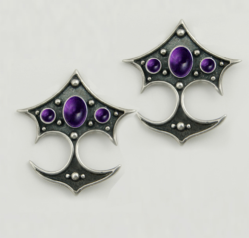 Sterling Silver Gothic Drop Dangle Earrings With Amethyst